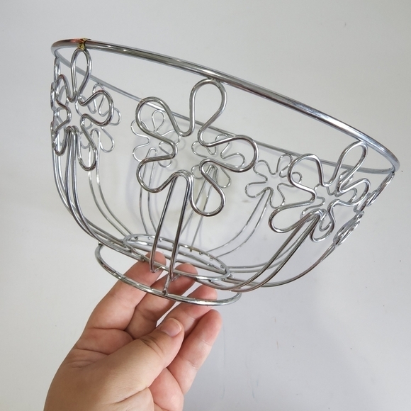 Other - Floral Silver Metal Basket